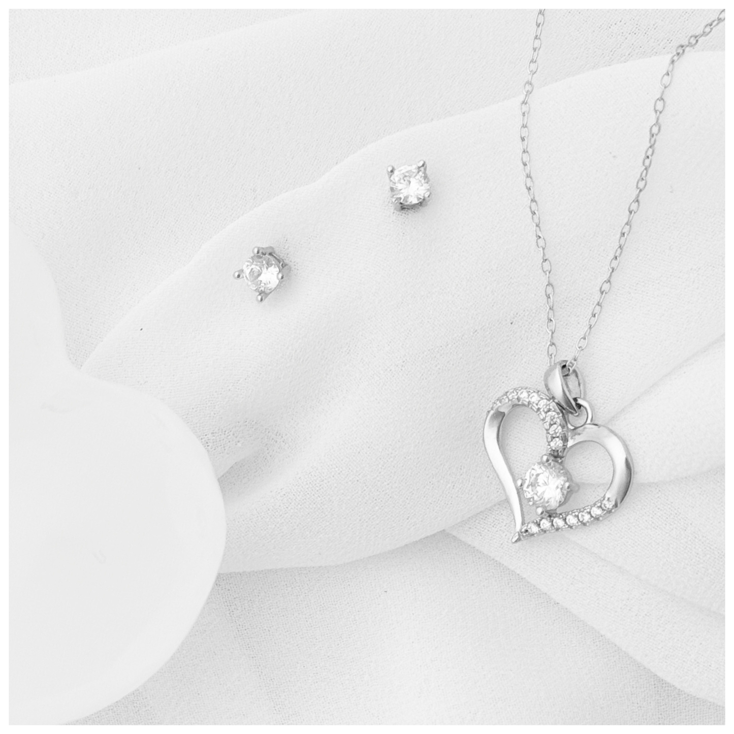 SET CORAZON CIRCONIAS PLATA .925 RODIO