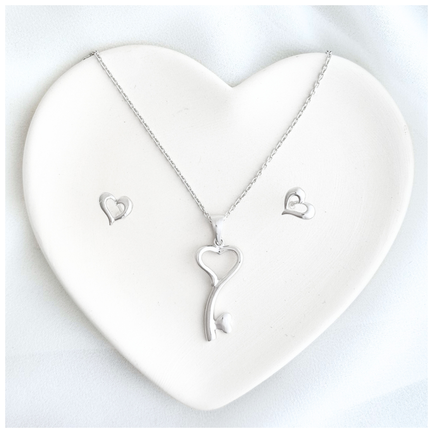 SET DIJE LLAVE CORAZON LISO BROQUEL CORAZON LISO PLATA .925 RODIO