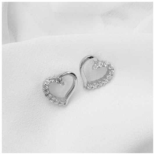 BROQUEL CORAZON LISO Y CIRCONIAS PLATA .925 RODIO