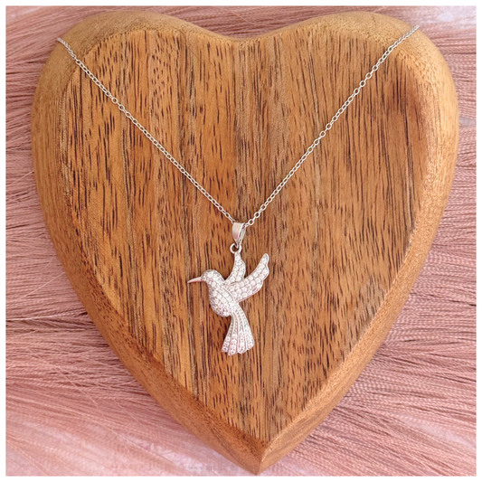 CADENA CON DIJE COLIBRI CON CIRCONIAS EN PLATA .925 RODIO