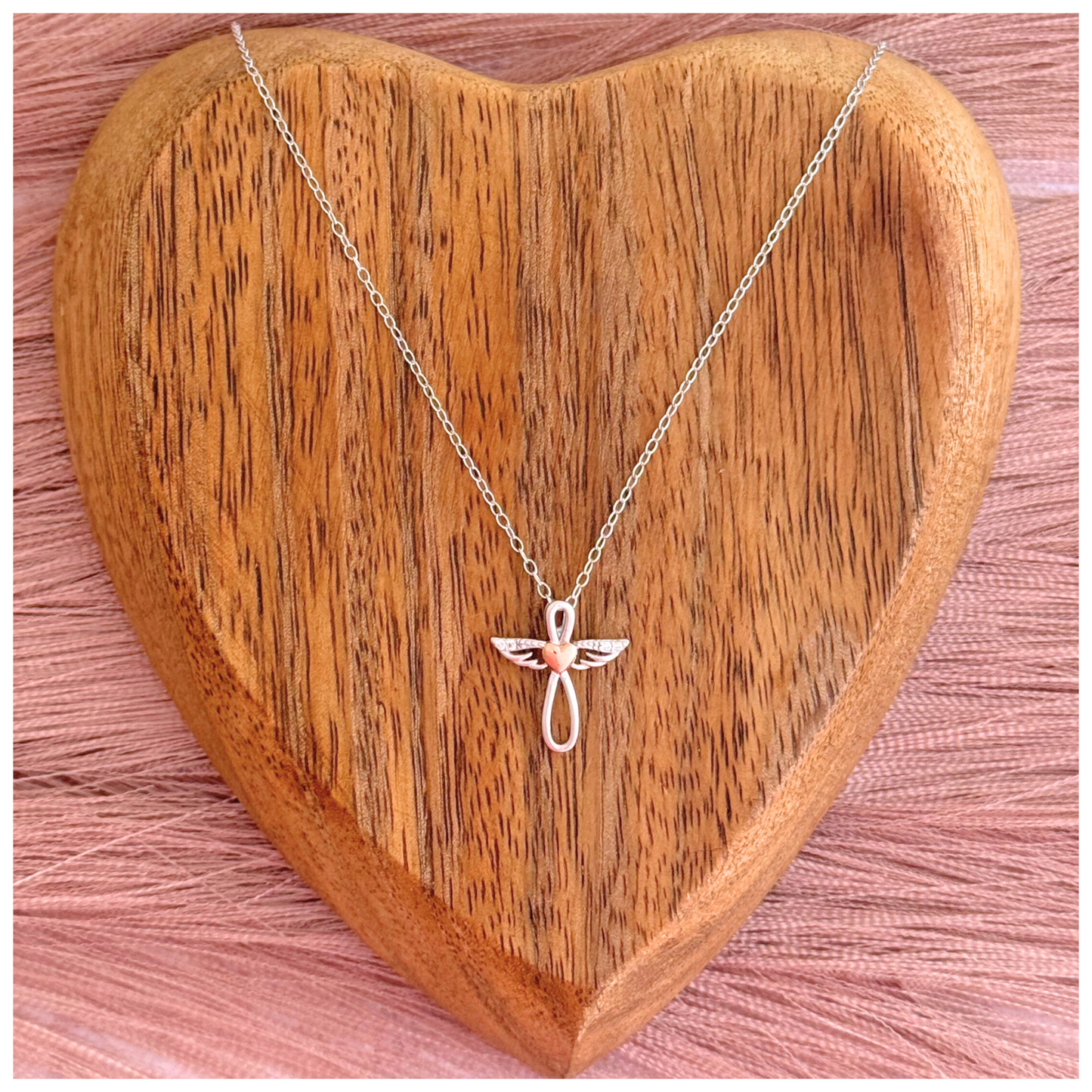 CADENA CRUZ ANGEL CORAZON PLATA .925 RODIO