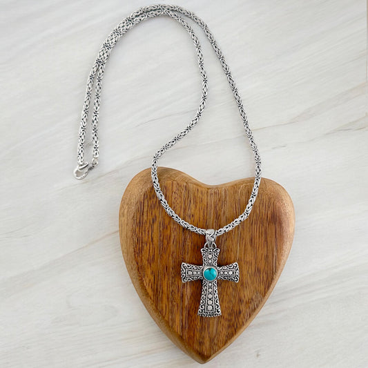 COLLAR CRUZ TURQUESA PLATA .925