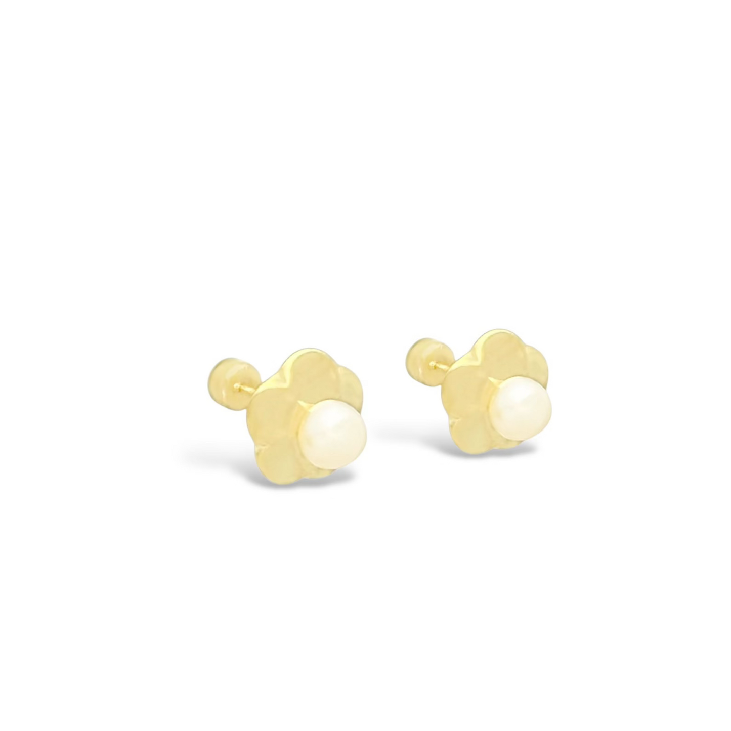 BROQUEL PERLA FLOR PETALOS  ORO 10K