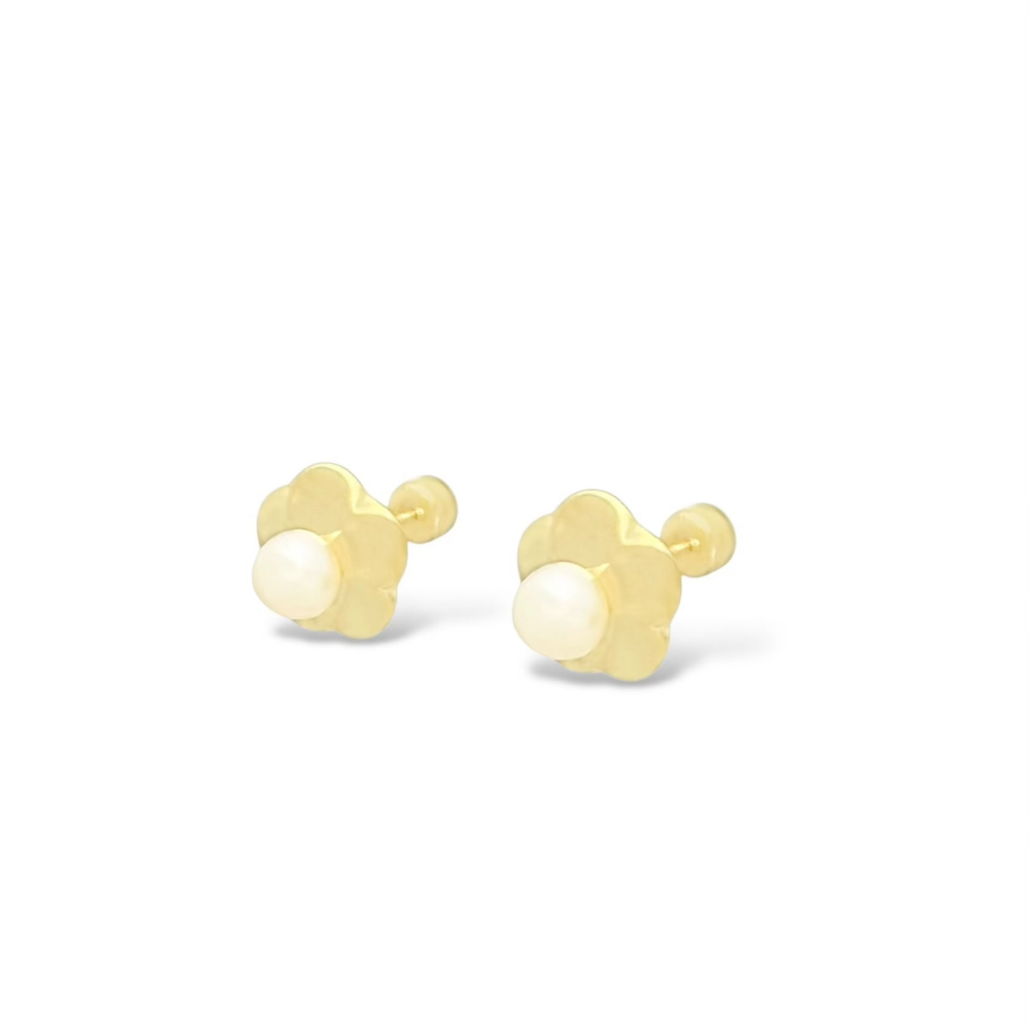 BROQUEL PERLA FLOR PETALOS  ORO 10K