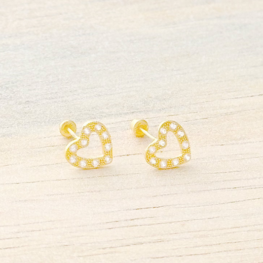 BROQUEL CORAZON BISEL PAVE ORO 10K