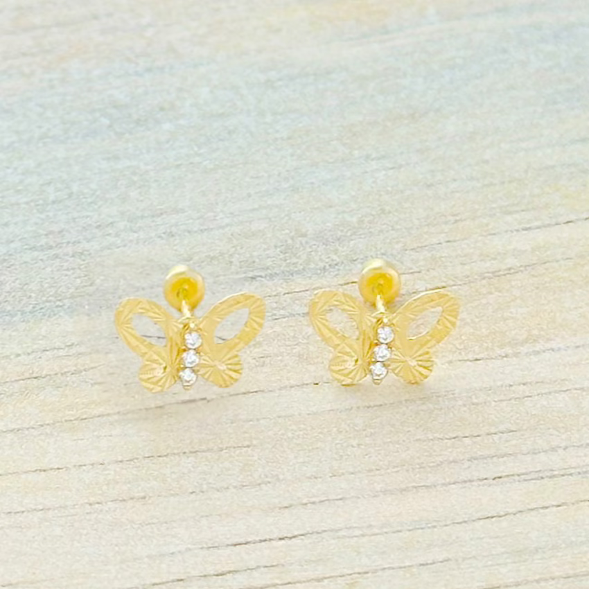 BROQUEL MARIPOSA DIAMANTADO ZIRCONIA ORO 10K