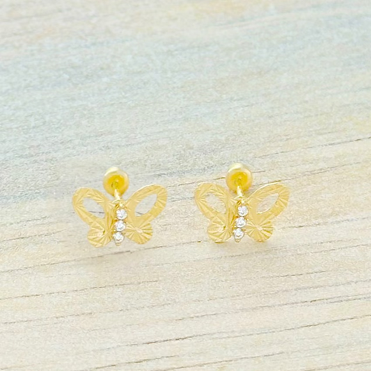 BROQUEL MARIPOSA DIAMANTADO ZIRCONIA ORO 10K
