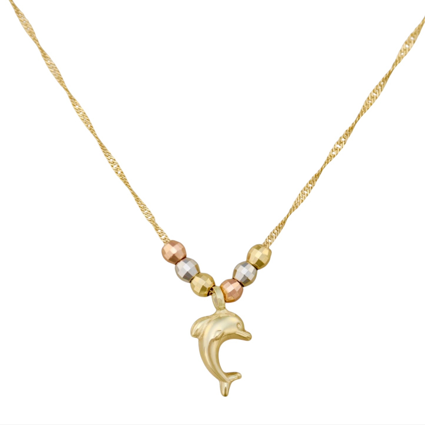 COLLAR DIJE DELFIN ESFERA FLORENTINO ORO 10K
