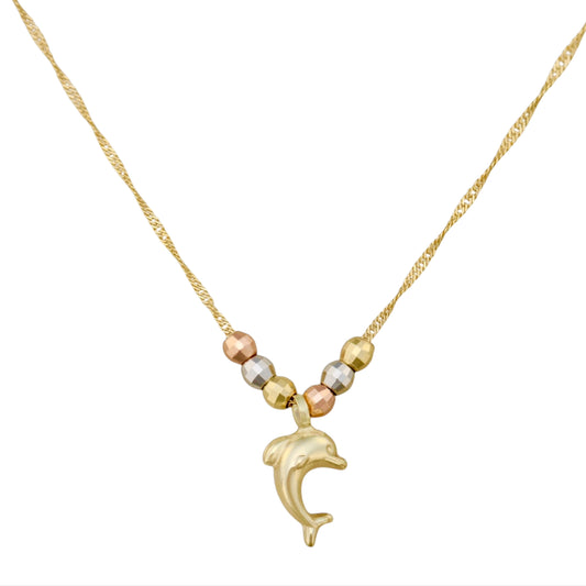 COLLAR DIJE DELFIN ESFERA FLORENTINO ORO 10K