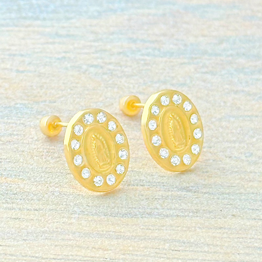 BROQUEL VIRGEN DE GUADALUPE OVAL ZIRCONIAS ORO 10K