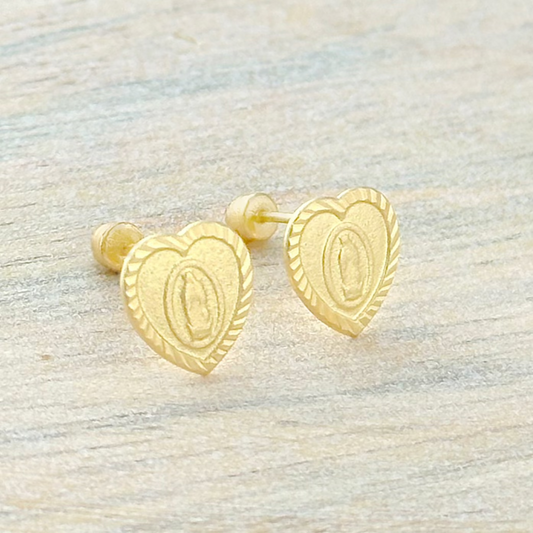 BROQUEL VIRGEN DE GUADALUPE CORAZON MATE ORO 10K
