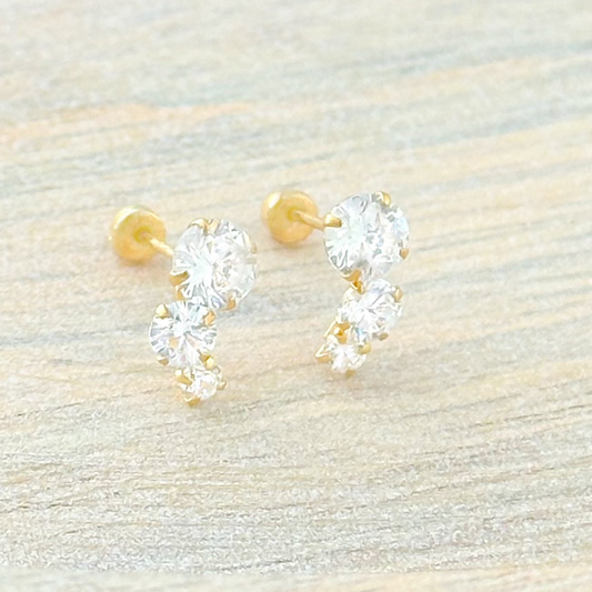 BROQUEL TRES ZIRCONIAS ORO 10K