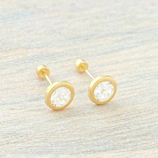 BROQUEL REDONDO  BISEL ZIRCONIA 5 ORO 10K