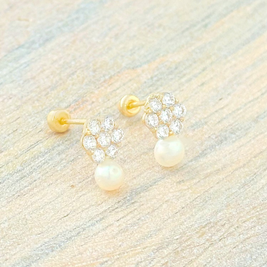 BROQUEL PERLA ROSETA  ORO 10K