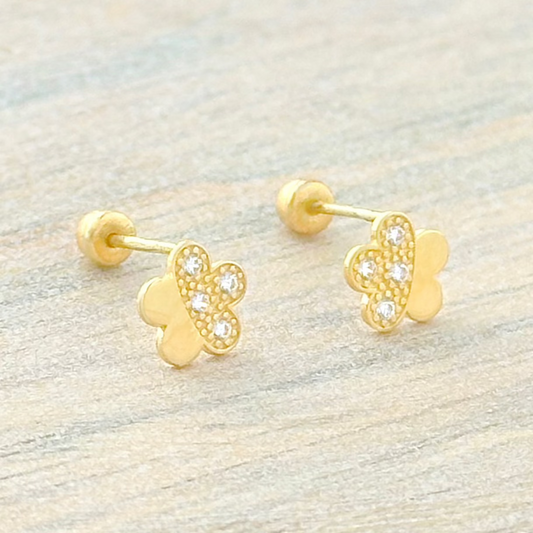 BROQUEL FLOR PAVE ZIRCONIA ORO 10K