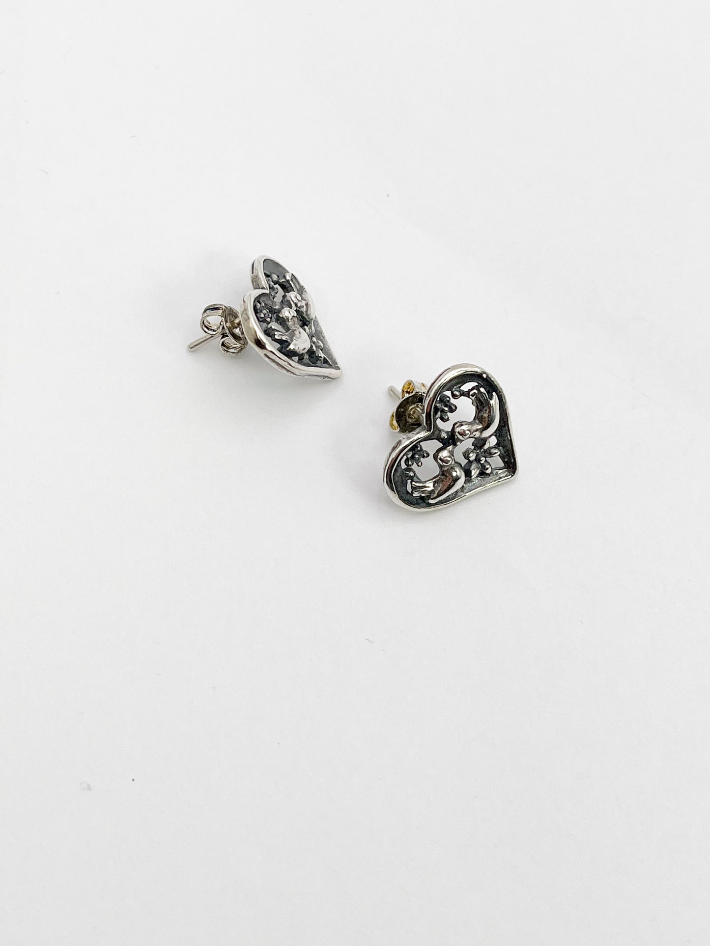 ARETE CORAZON PAJARITOS PLATA .925