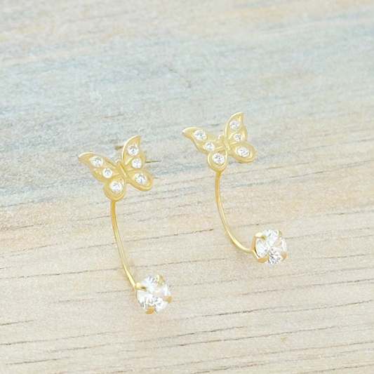 BROQUEL MARIPOSA CURVO ZIRCONIA ORO 10K