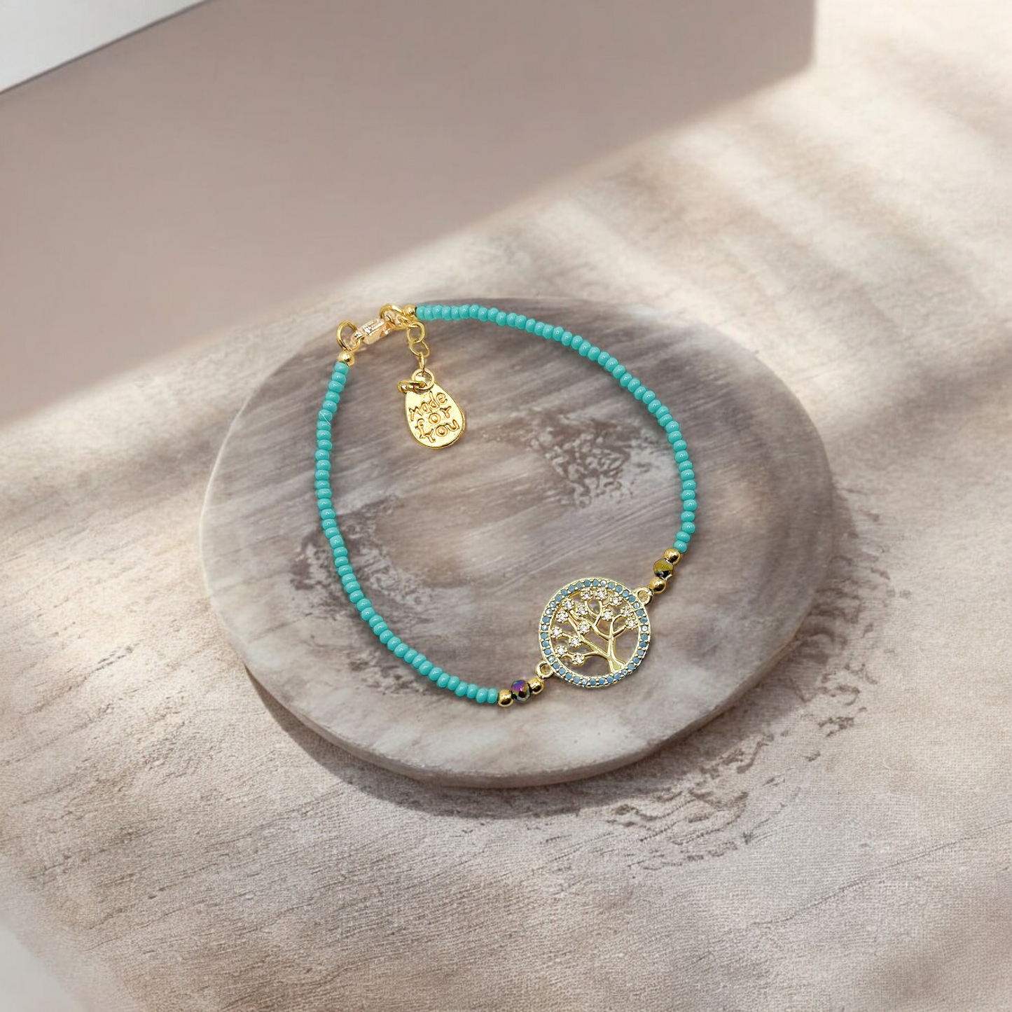 PULSERA CHAQUIRA  ARBOL DE LA VIDA TURQUESA CHAPA