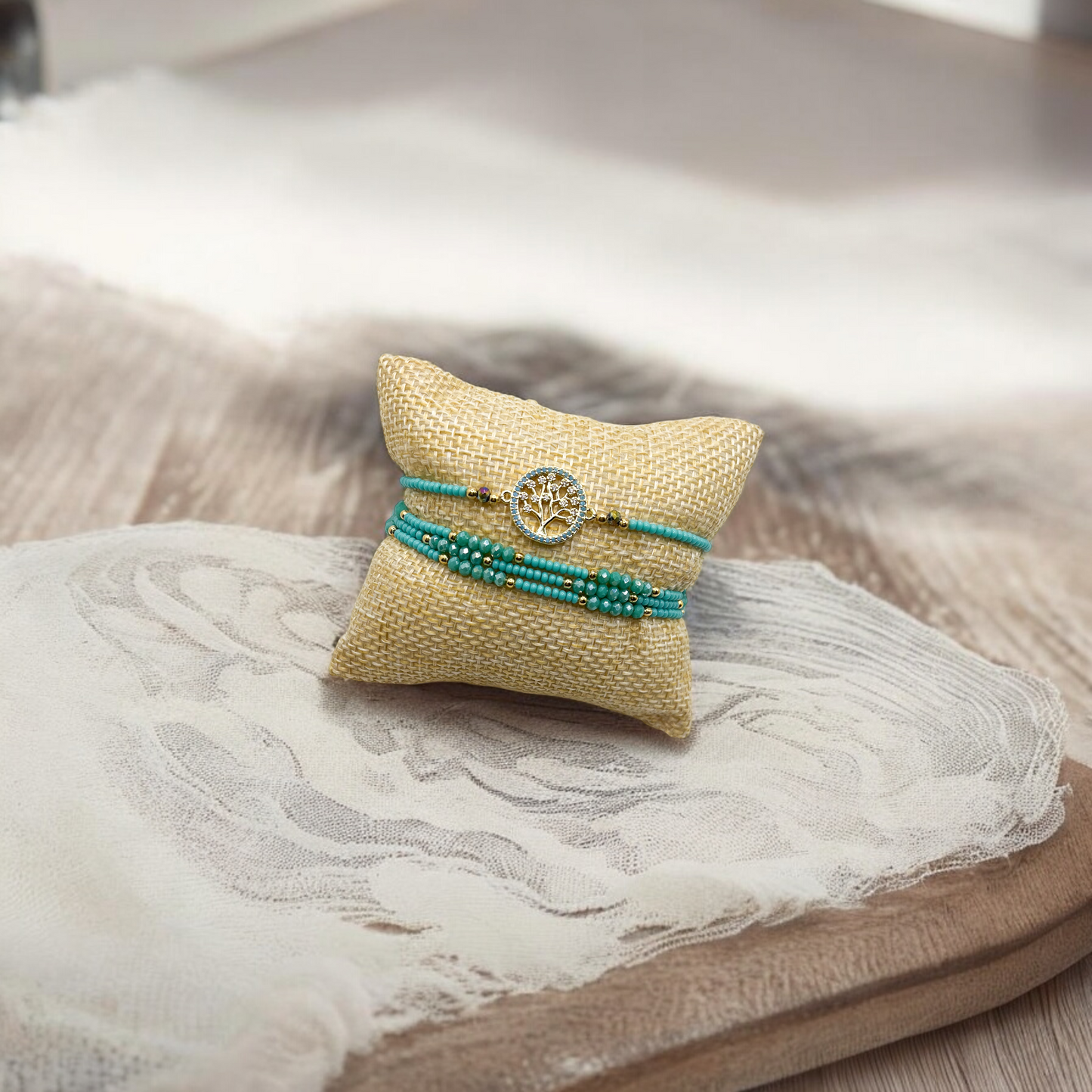 PULSERA CHAQUIRA  ARBOL DE LA VIDA TURQUESA CHAPA