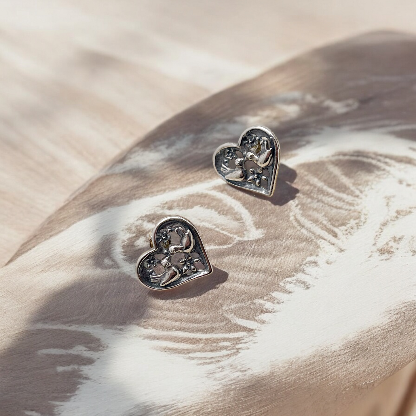 ARETE CORAZON PAJARITOS PLATA .925