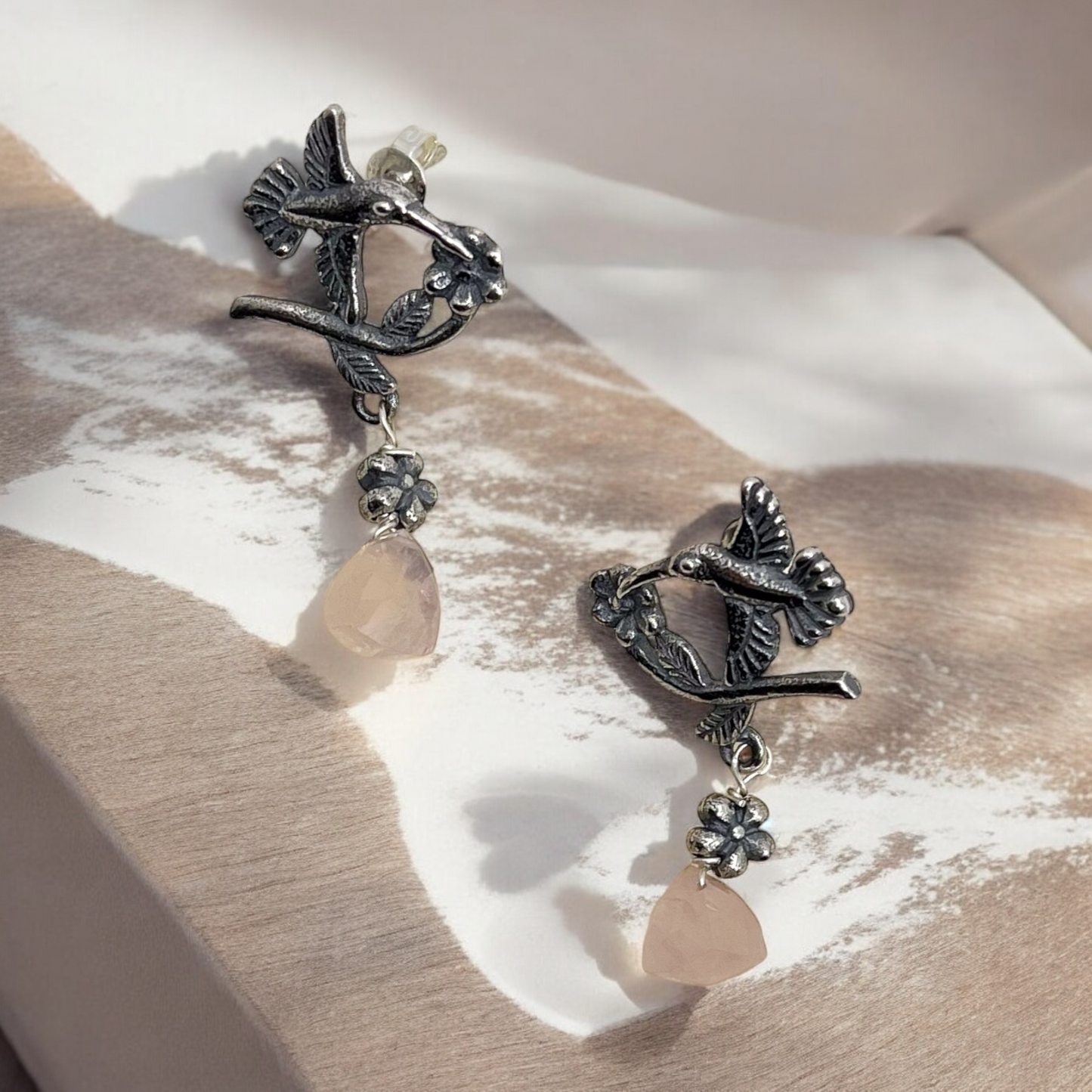 ARETE COLIBRI FLOR PLATA .925
