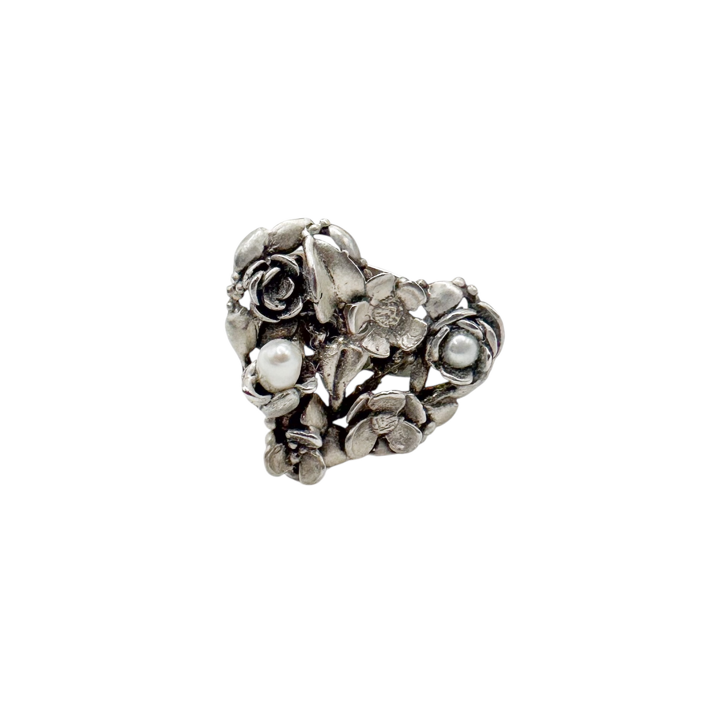 ANILLO CORAZON FLORES PERLA PLATA .925