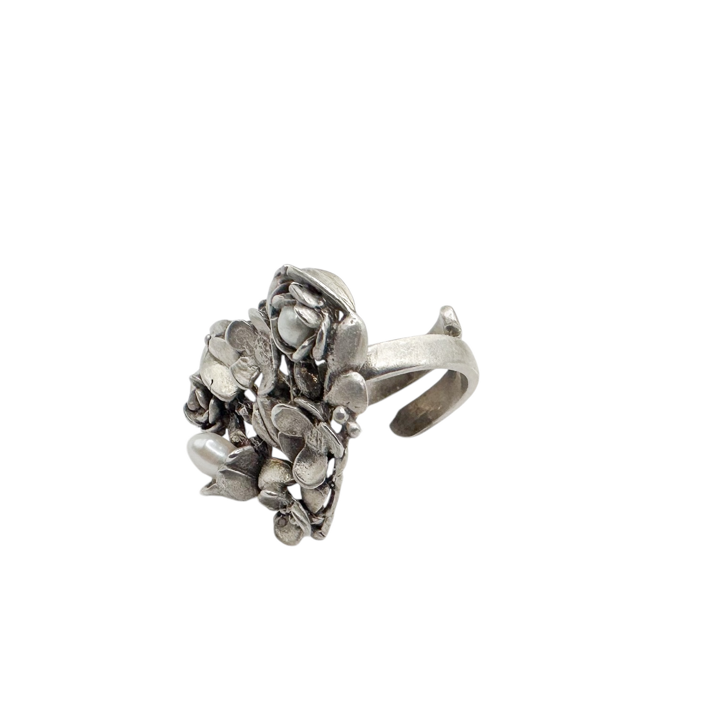 ANILLO CORAZON FLORES PERLA PLATA .925