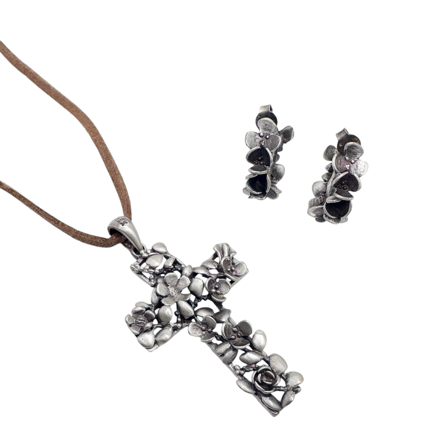 SET CRUZ FLORES PLATA .925