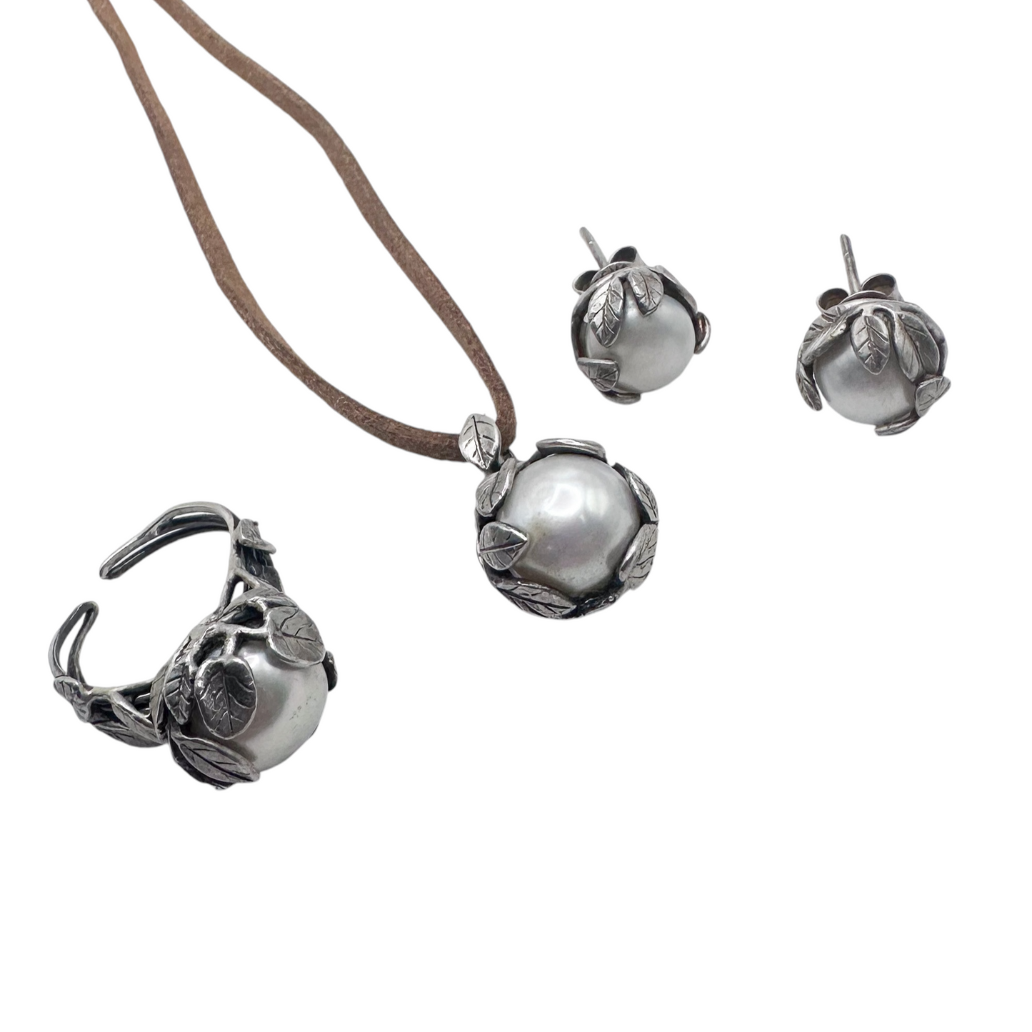 SET PERLA GUIA DE HOJAS 3 PLATA .925