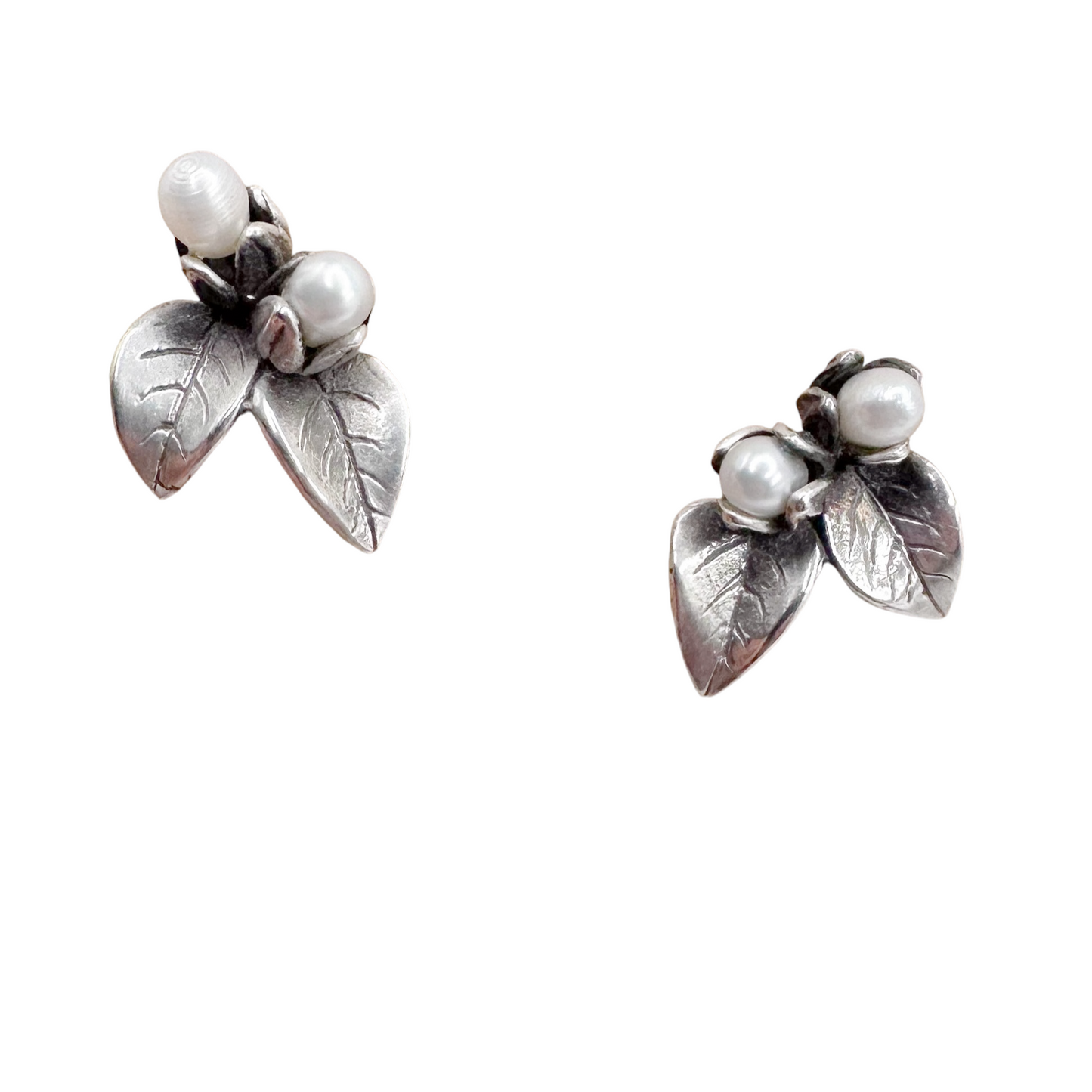 ARETE DOS FLORES PERLA PLATA .925