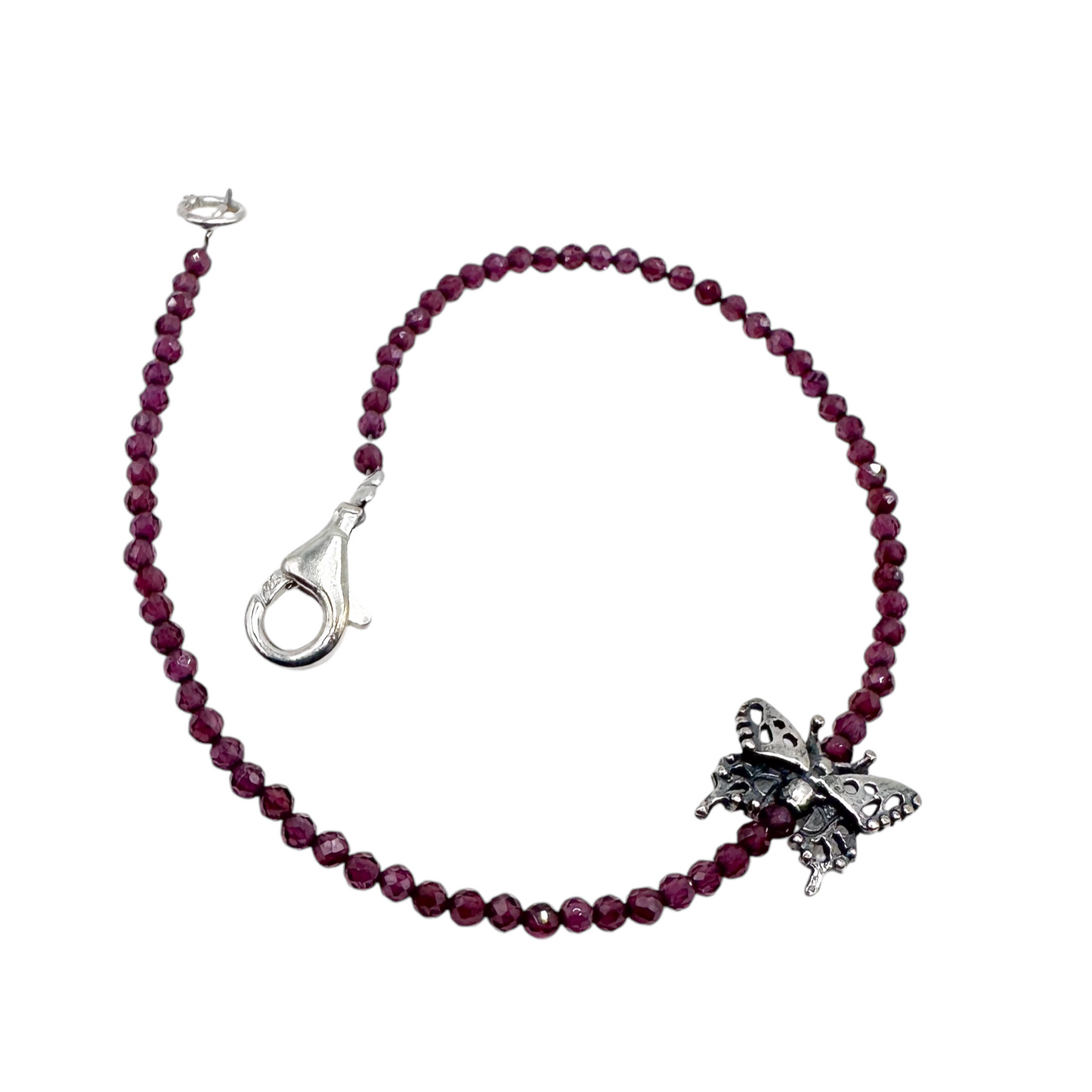 PULSERA MARIPOSA GRANATE  PLATA .925