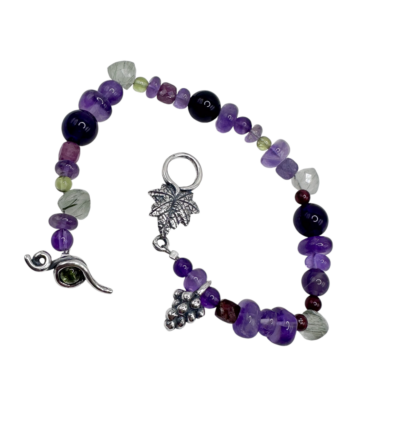 PULSERA UVAS PIEDRA NATURAL PLATA .925