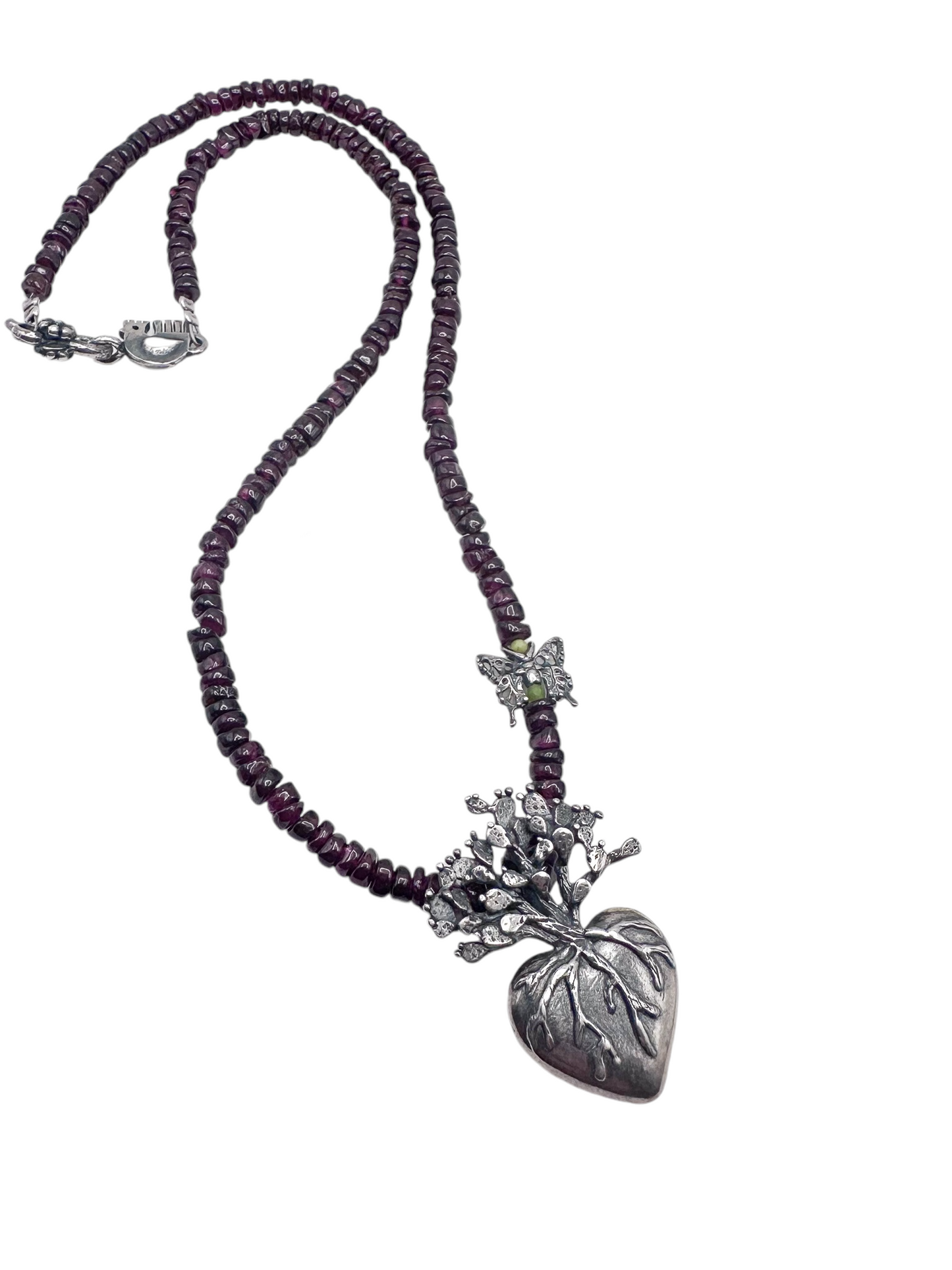 COLLAR CORAZON DE NOPAL PIEDRA NATURALES PLATA .925