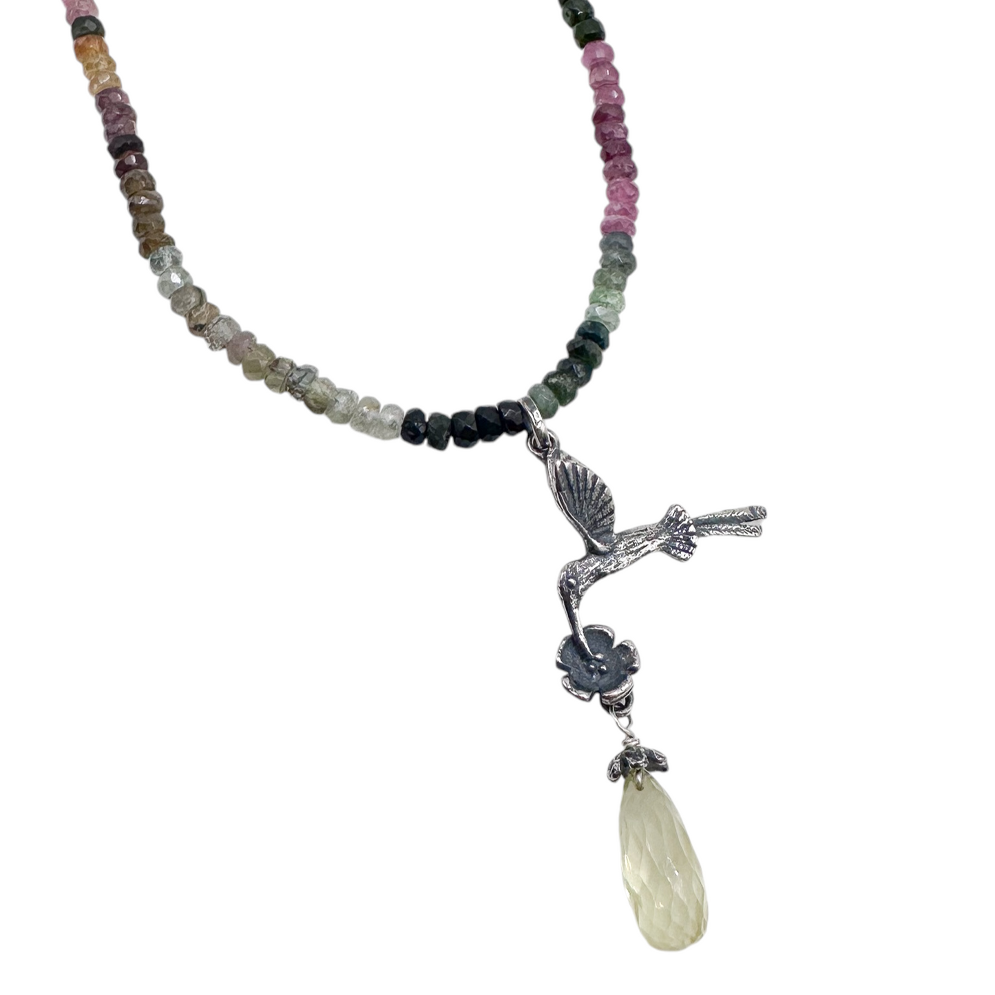 COLLAR COLIBRI PIEDRAS NATURALES PLATA .925