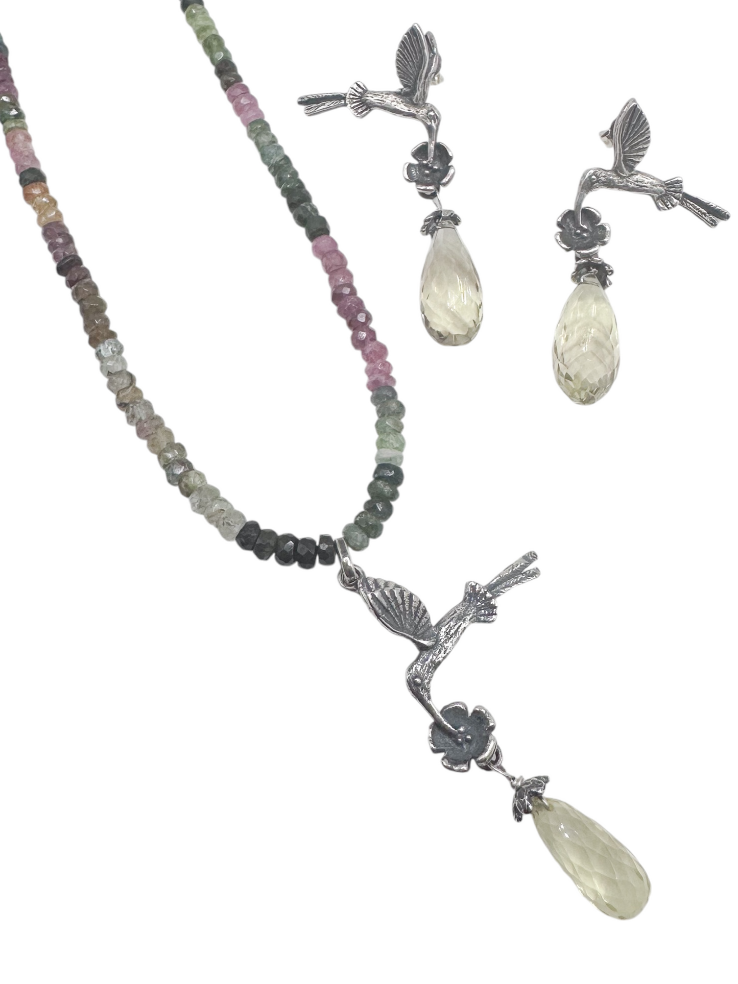 SET COLIBRI PIEDRAS NATURALES PLATA .925