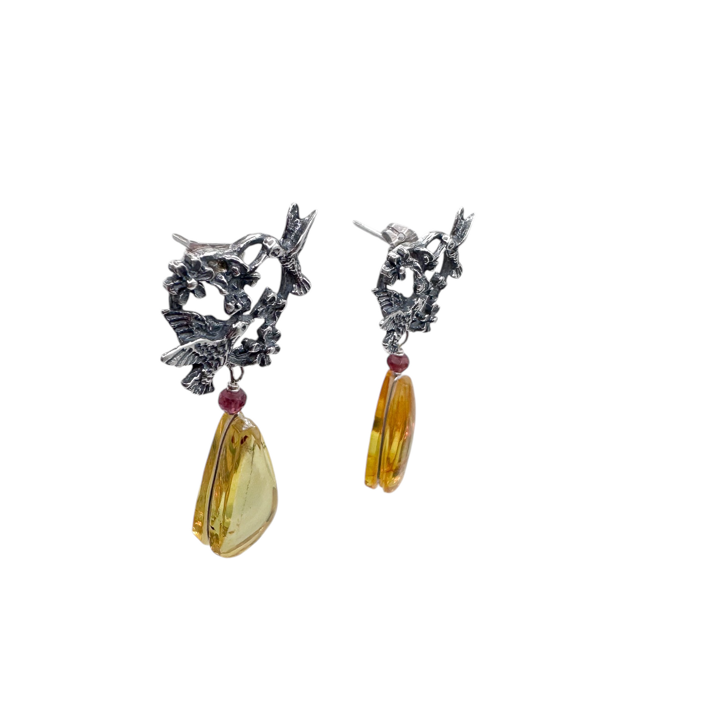 ARETE CORAZON COLIBRI AMBAR PLATA .925