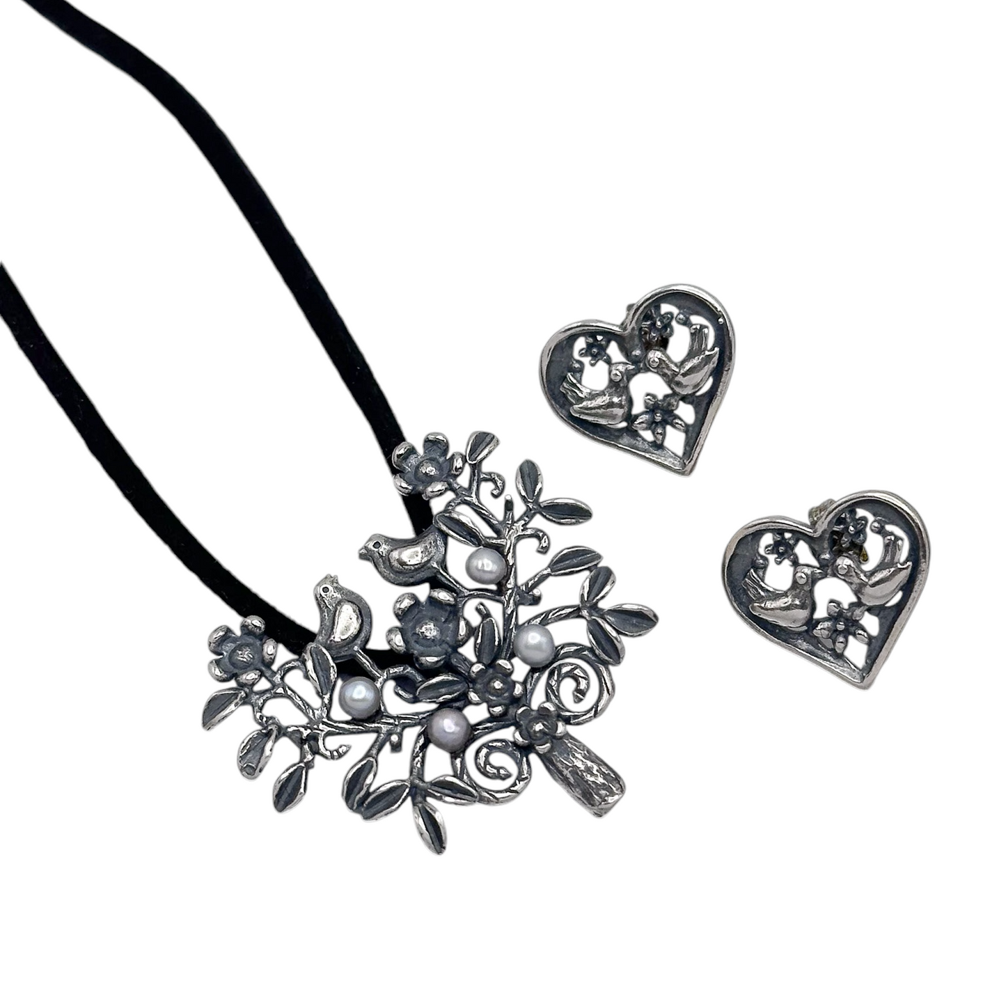 SET ARBOL DE LA AMISTAD PERLA PLATA .925