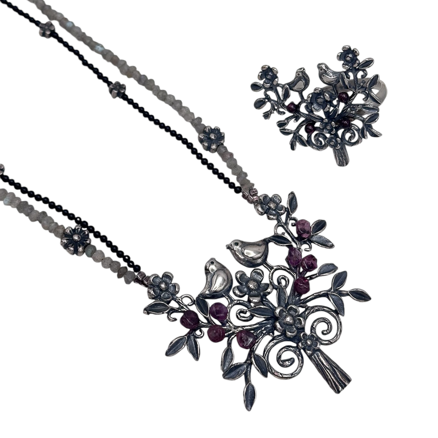 SET ARBOL AMISTAD GRANATE PLATA .925