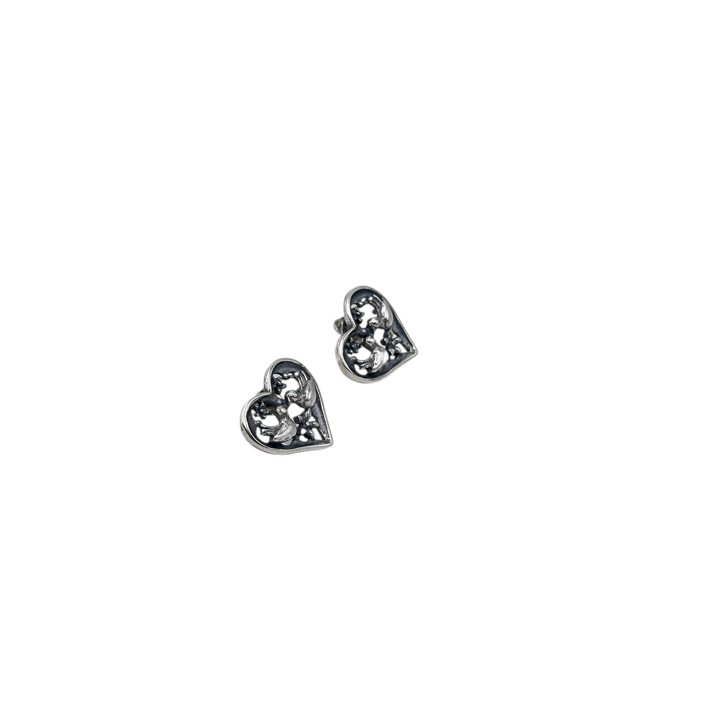 ARETE CORAZON PAJARITOS PLATA .925