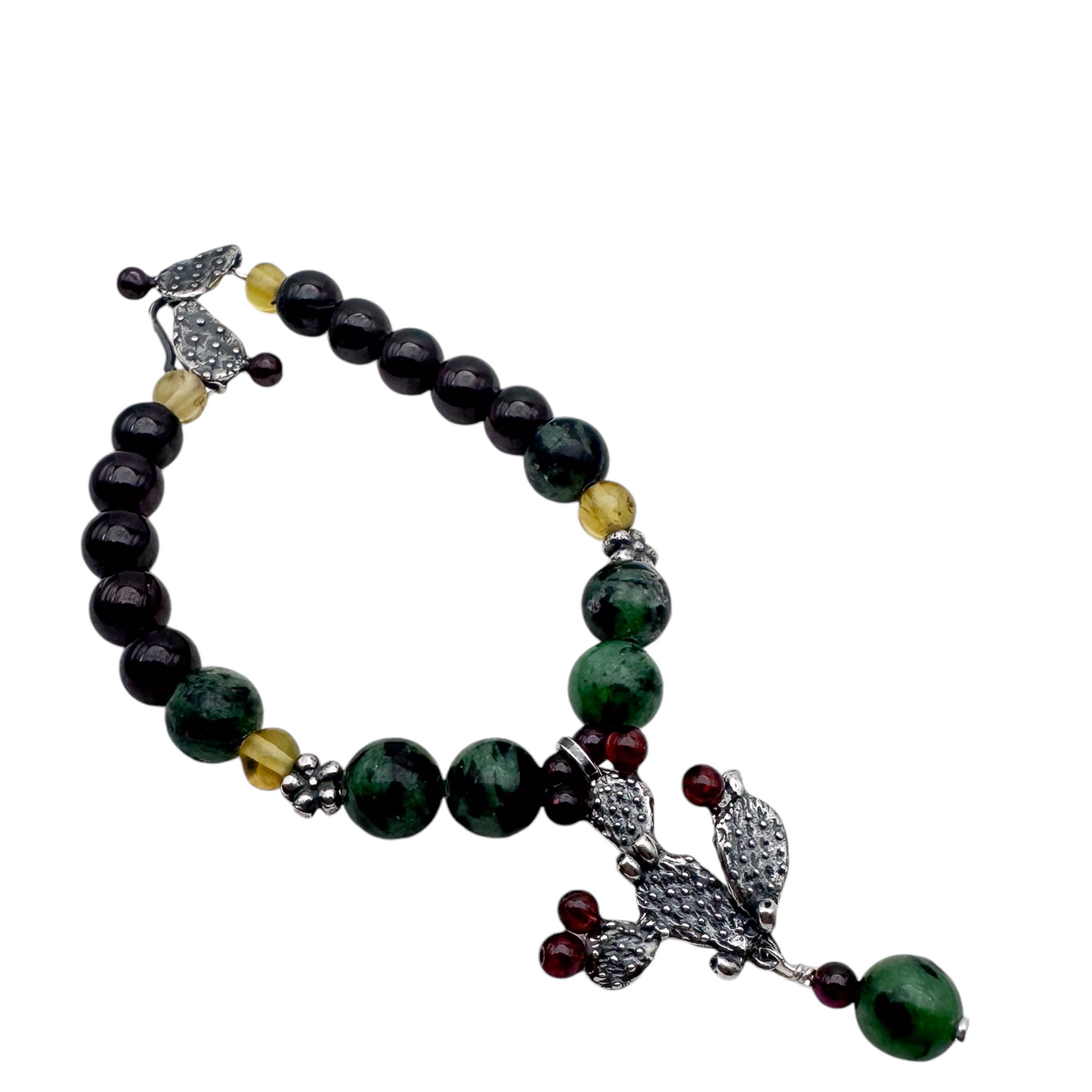 PULSERA NOPAL AMBAR GRANATE PLATA .925
