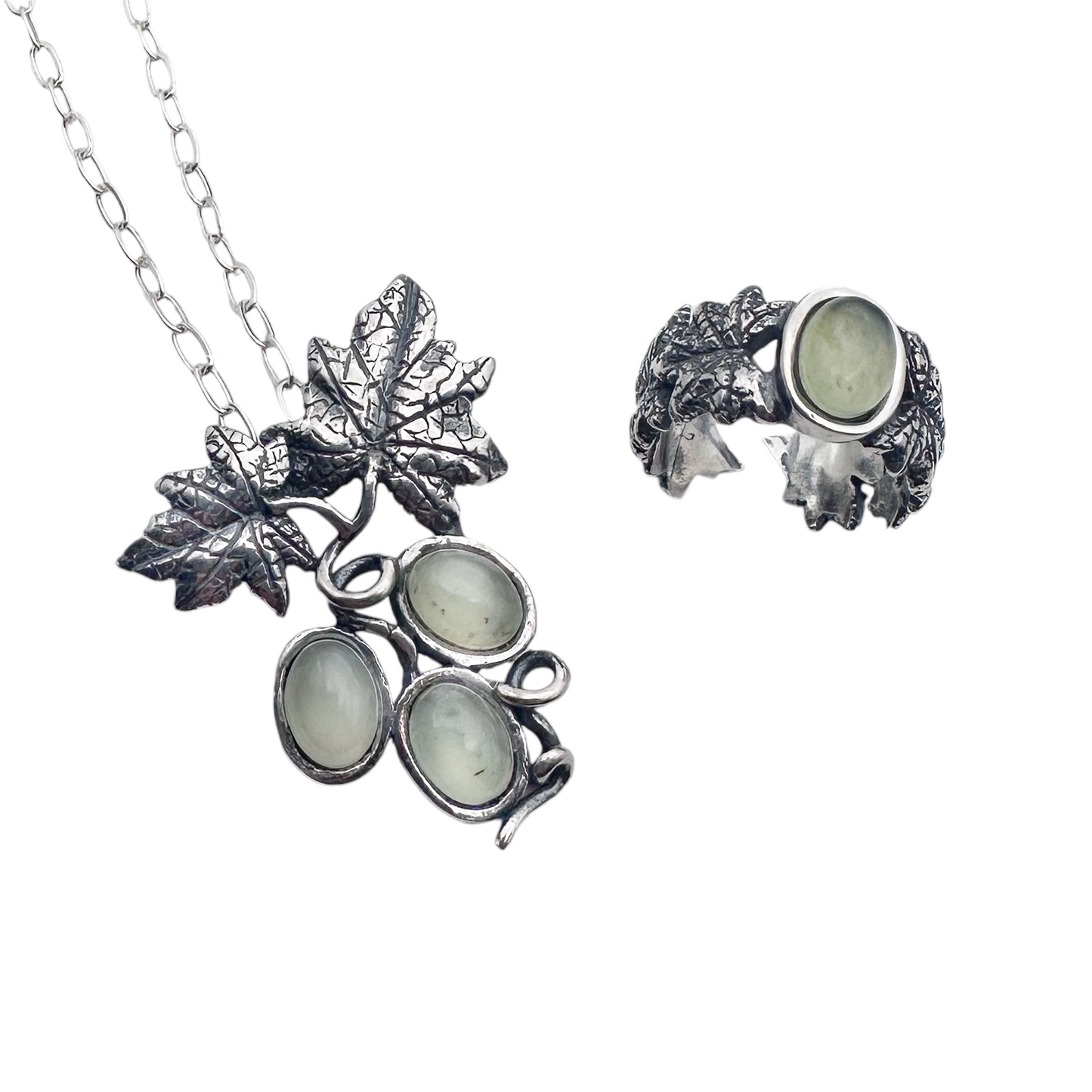 SET RACIMO UVAS 2 PIEDRA JADEITA PLATA .925