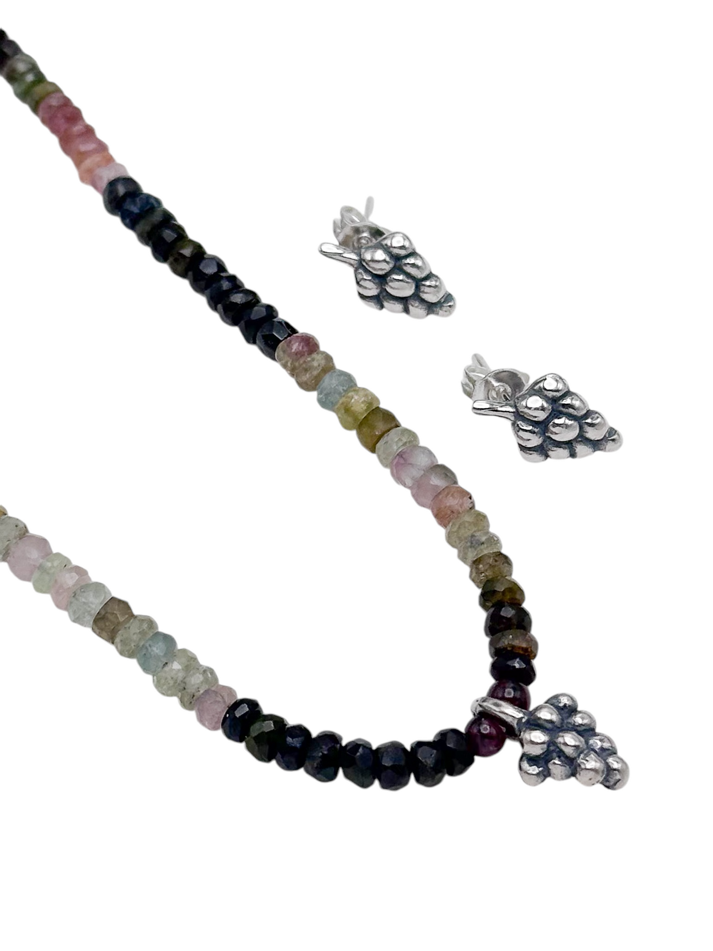 SET UVAS PIEDRA NATURAL PLATA .925