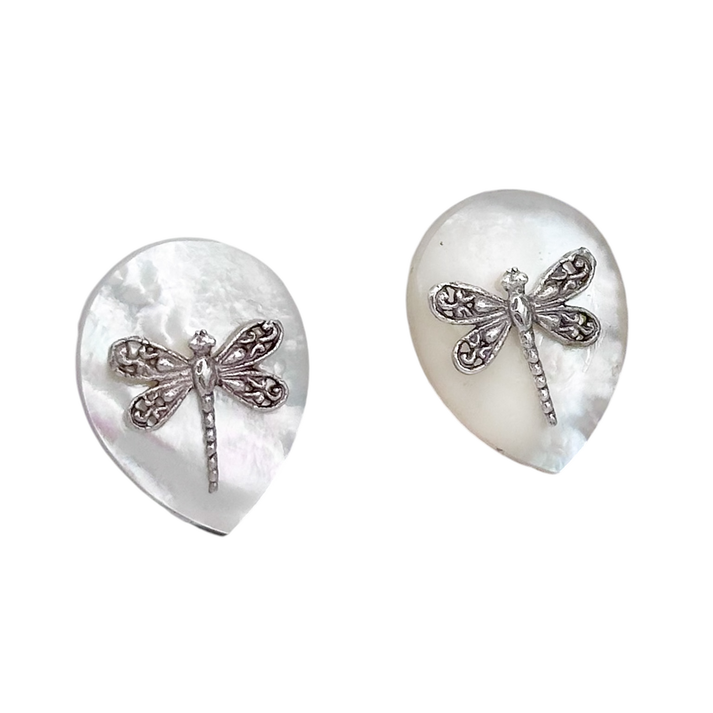 SILVER DRAGONFLY DROP PEARL EARRING .925