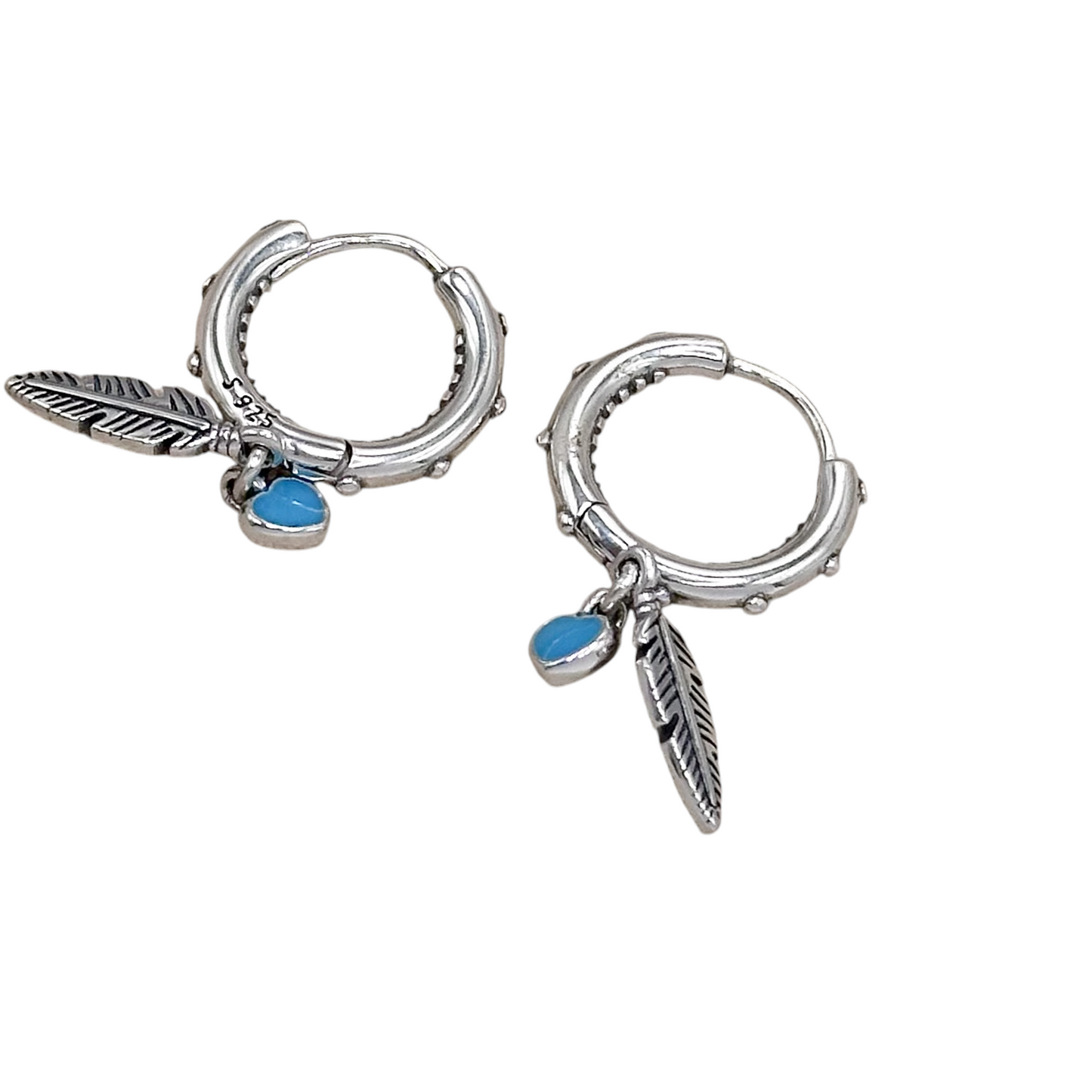ARETE PLUMA TURQUESA PLATA .925