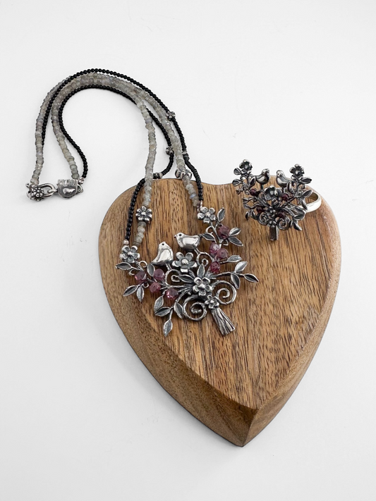 SET ARBOL AMISTAD GRANATE PLATA .925