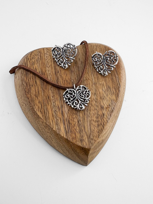 SET CORAZON GUIAS PLATA .925