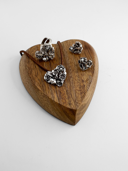 SET CORAZON FLORES PERLA 3 PLATA .925