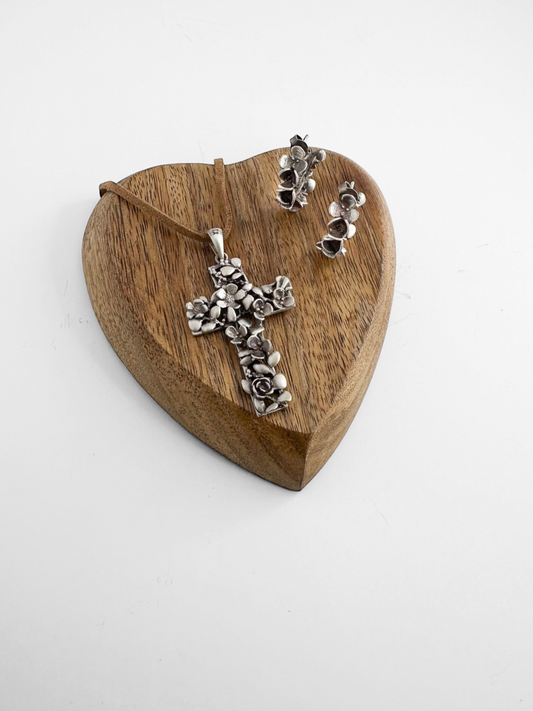 SET CRUZ FLORES PLATA .925