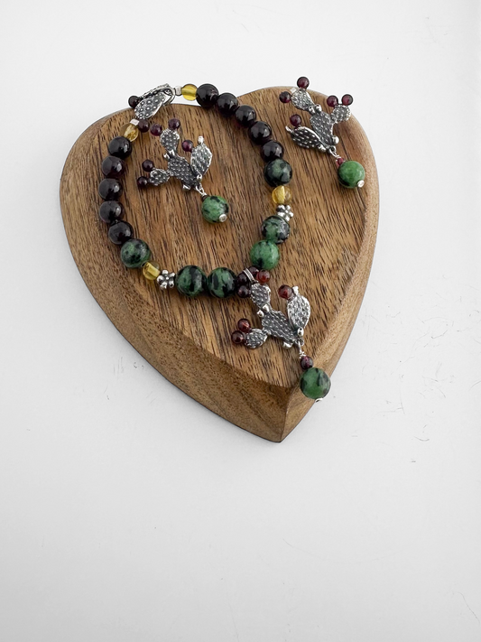 SET NOPAL GRANATE AMBAR PLATA .925