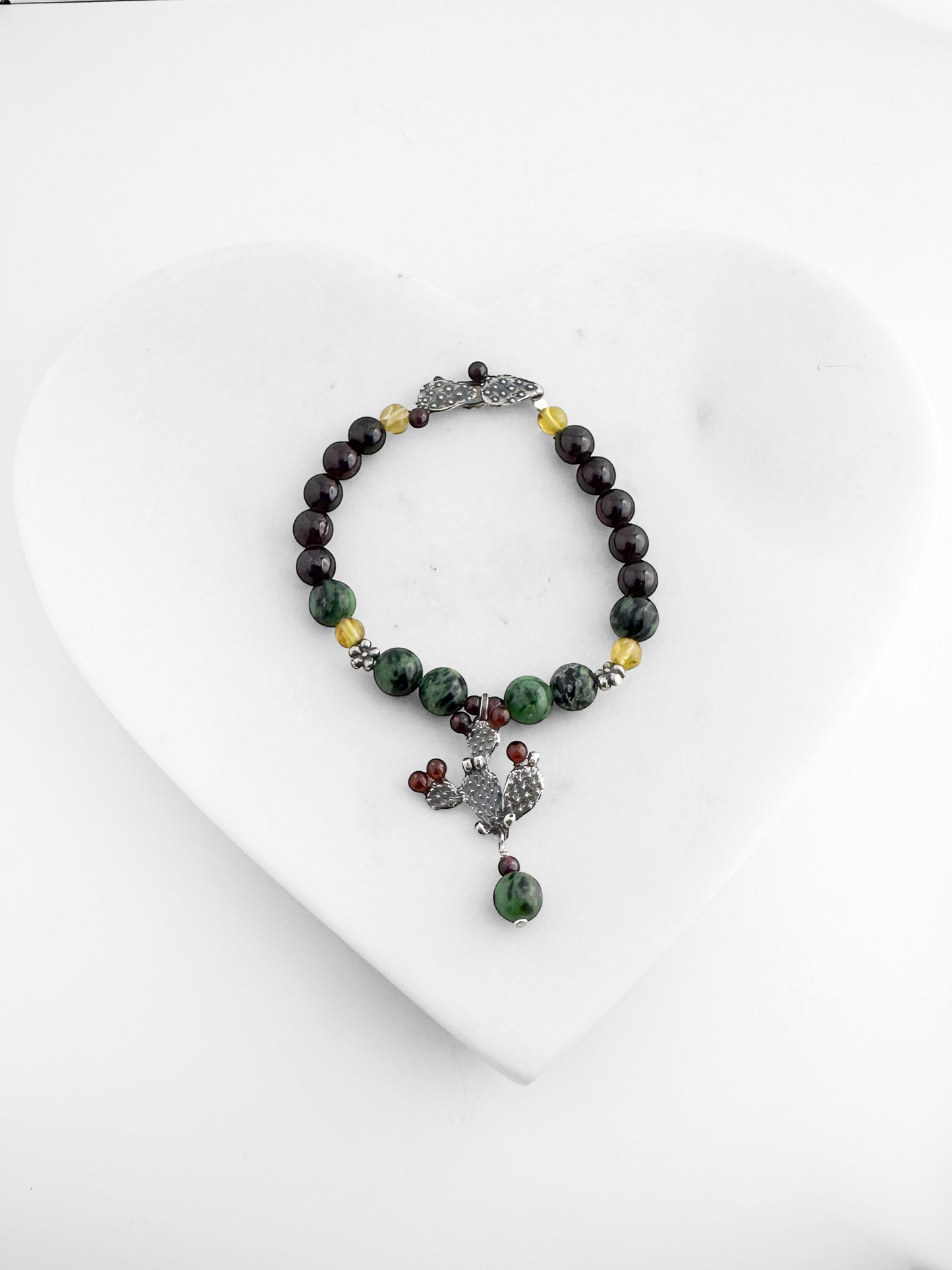 PULSERA NOPAL AMBAR GRANATE PLATA .925